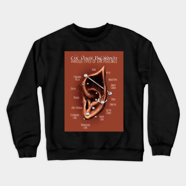 Elven Ear Piercing Chart, Dark Tone Skin Crewneck Sweatshirt by Jarrodjvandenberg